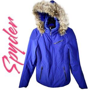SPYDER "Posh" Insulated Ski Jacket Coyote Fur Hood Full Zip Cobalt Blue